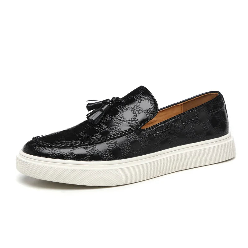 Harlan - Men’s Leather Loafers – Tasselled Slip-On – Textured Design – Chunky Rubber Sole