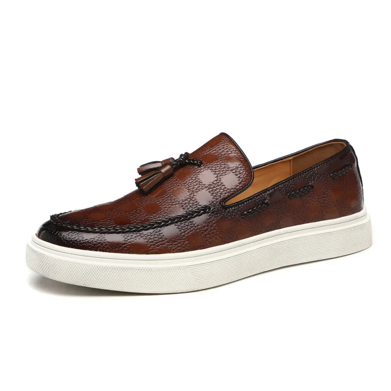Harlan - Men’s Leather Loafers – Tasselled Slip-On – Textured Design – Chunky Rubber Sole