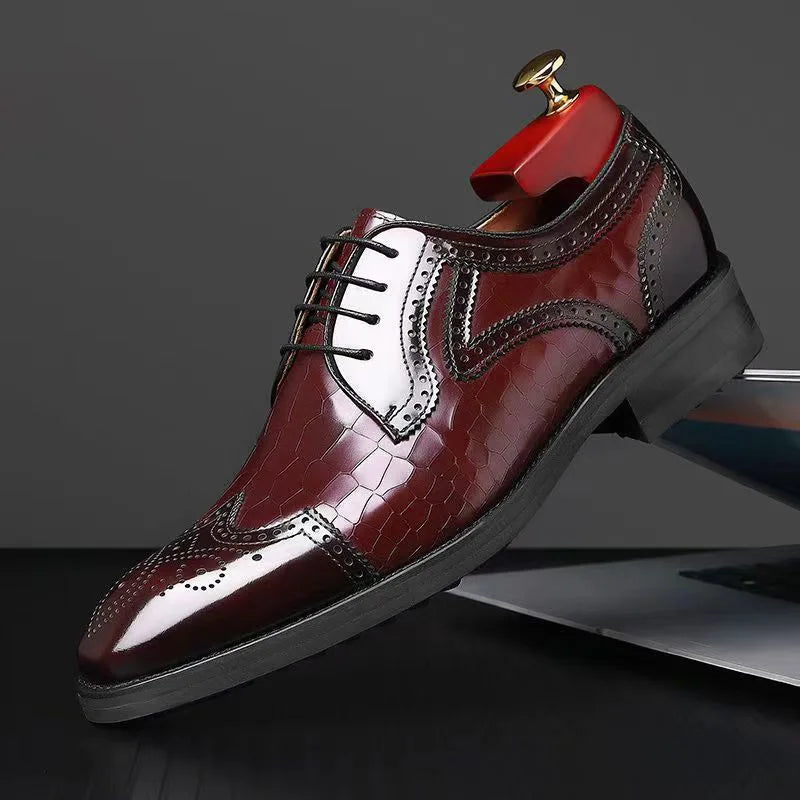 Wicklow | Men's Crocodile Pattern Leather Oxford Shoes - Formal Brogue Dress Footwear