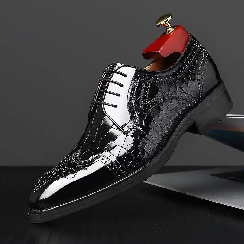 Wicklow | Men's Crocodile Pattern Leather Oxford Shoes - Formal Brogue Dress Footwear