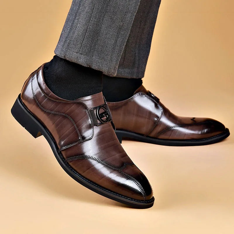Grayson - Men’s Leather Dress Shoes - Slip-On - Pointed Toe - Elegant Formal Wear