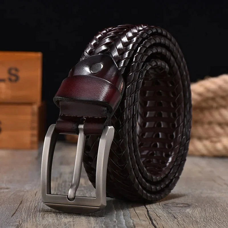 Nile | Men's Handwoven Leather Belt - Stylish Retro Design with Breathable Buckle