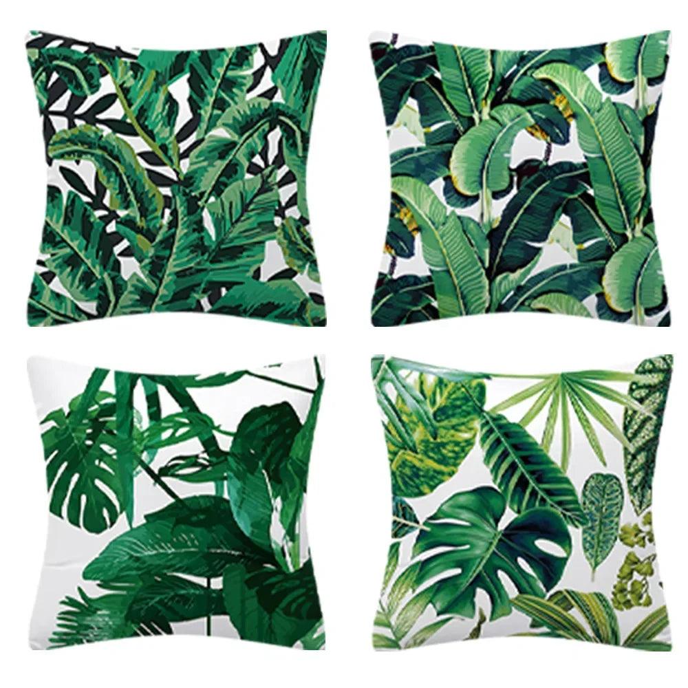 Tropical Paradise: Vibrant Plant Print Decorative Cushion Cover Sets (4 or 8 Pieces) - Maxavendi