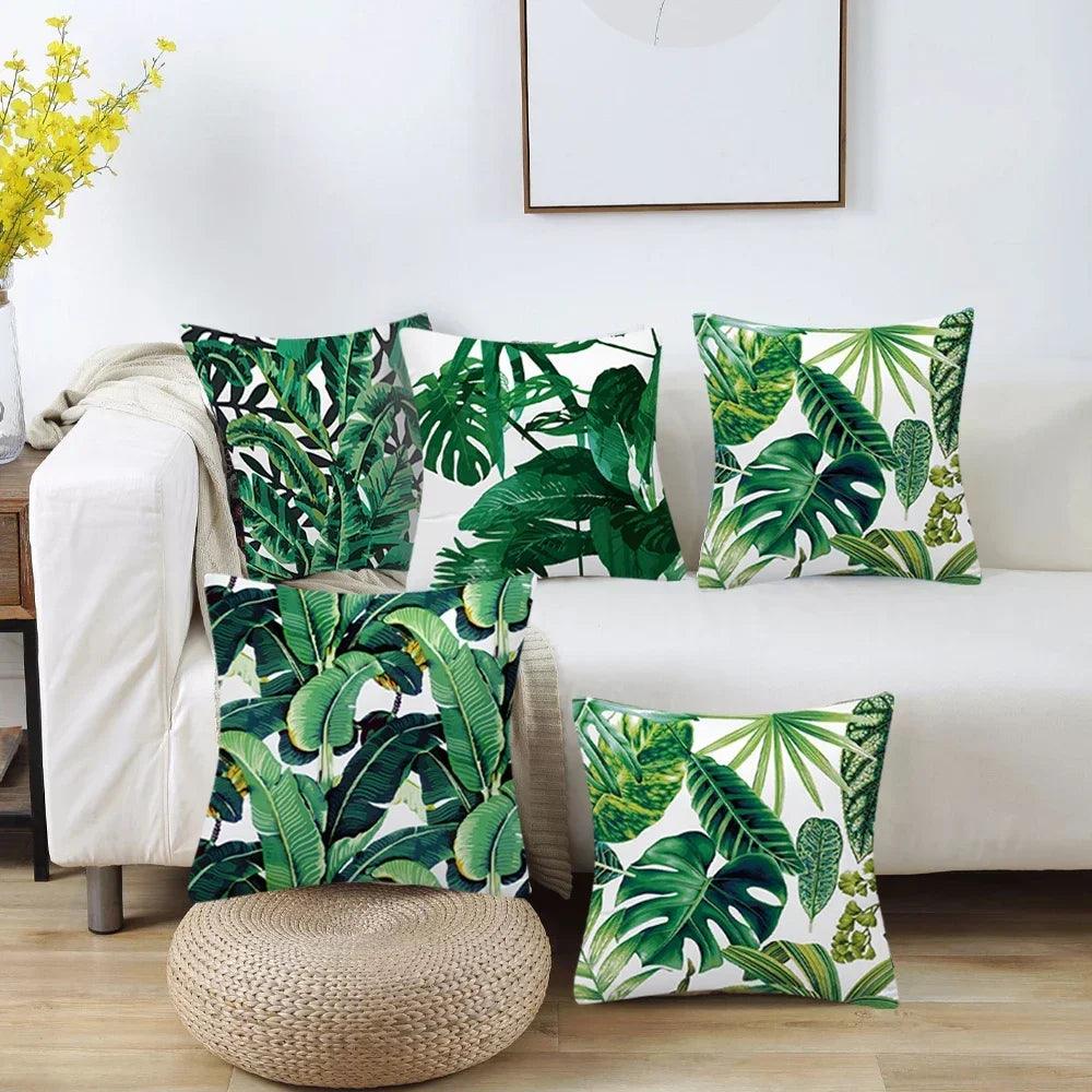 Tropical Paradise: Vibrant Plant Print Decorative Cushion Cover Sets (4 or 8 Pieces) - Maxavendi