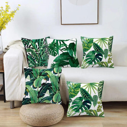 Tropical Paradise: Vibrant Plant Print Decorative Cushion Cover Sets (4 or 8 Pieces) - Maxavendi