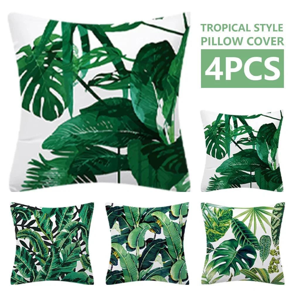 Tropical Paradise: Vibrant Plant Print Decorative Cushion Cover Sets (4 or 8 Pieces) - Maxavendi