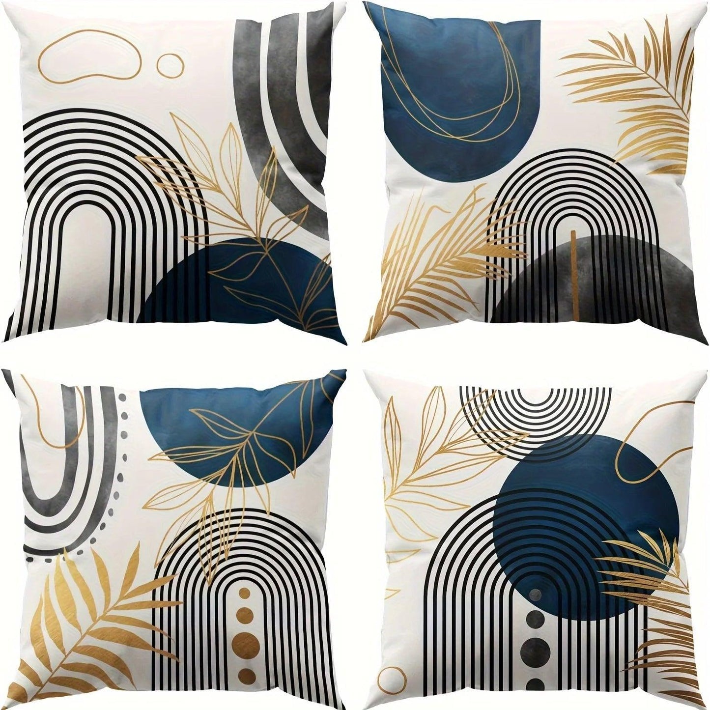 Set of 4 Nordic Leaf Print Pillow Covers – Simple & Elegant Cushion Cases - Maxavendi