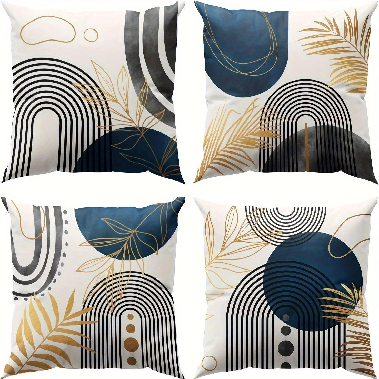 Set of 4 Nordic Leaf Print Pillow Covers – Simple & Elegant Cushion Cases - Maxavendi