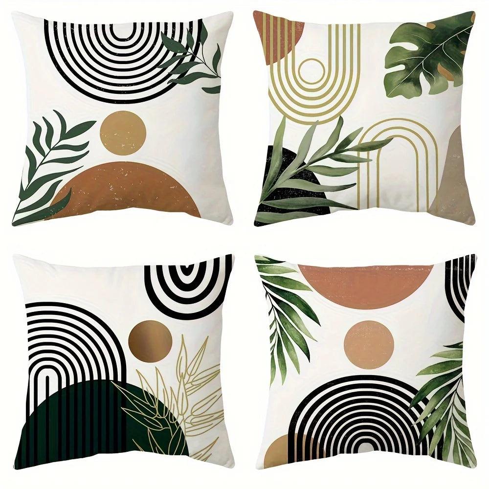 Set of 4 Nordic Leaf Print Pillow Covers – Simple & Elegant Cushion Cases - Maxavendi