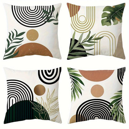 Set of 4 Nordic Leaf Print Pillow Covers – Simple & Elegant Cushion Cases - Maxavendi