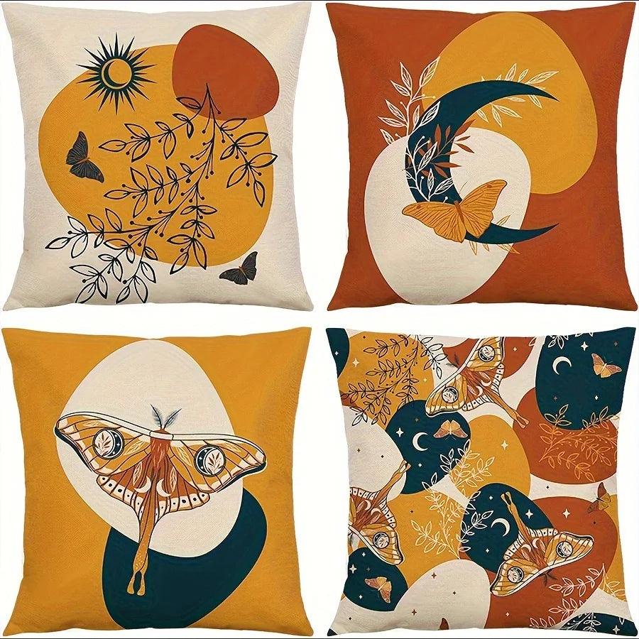 Set of 4 Nordic Leaf Print Pillow Covers – Simple & Elegant Cushion Cases - Maxavendi