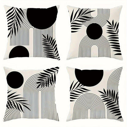 Set of 4 Nordic Leaf Print Pillow Covers – Simple & Elegant Cushion Cases - Maxavendi