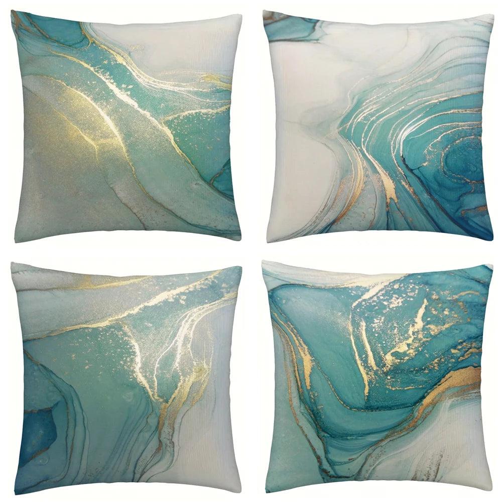 Stylish Aqua Marble Print Cushion Cover - Maxavendi