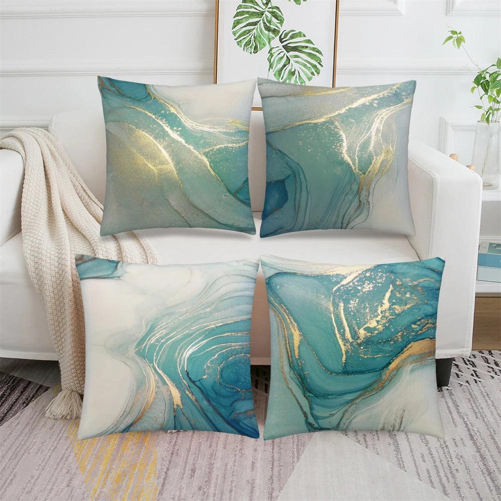 Stylish Aqua Marble Print Cushion Cover - Maxavendi