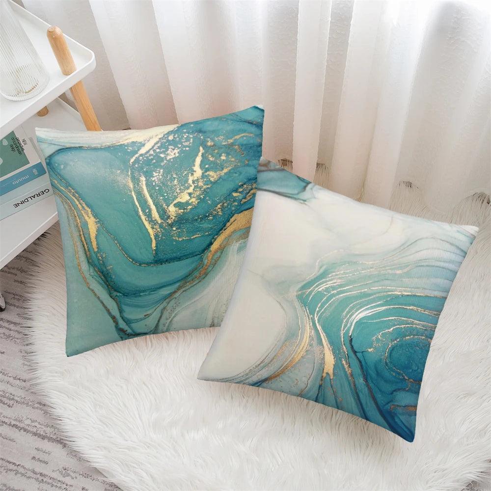 Stylish Aqua Marble Print Cushion Cover - Maxavendi