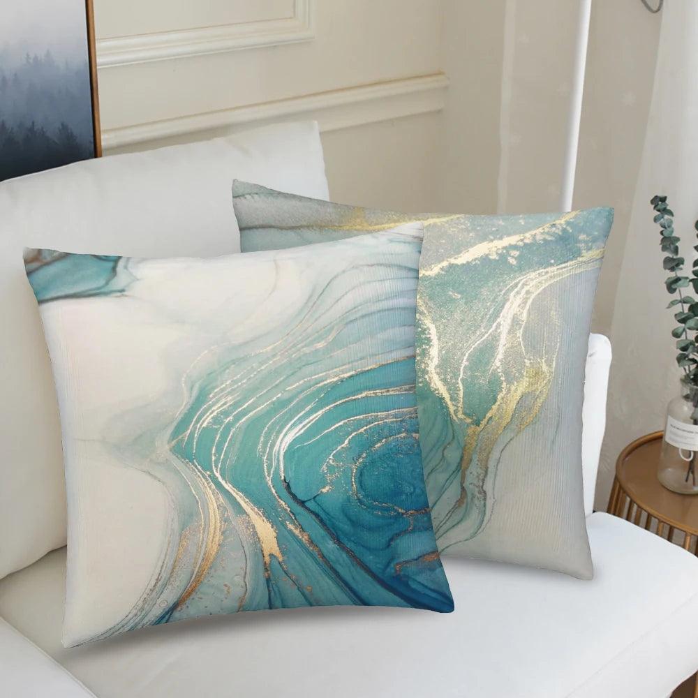 Stylish Aqua Marble Print Cushion Cover - Maxavendi