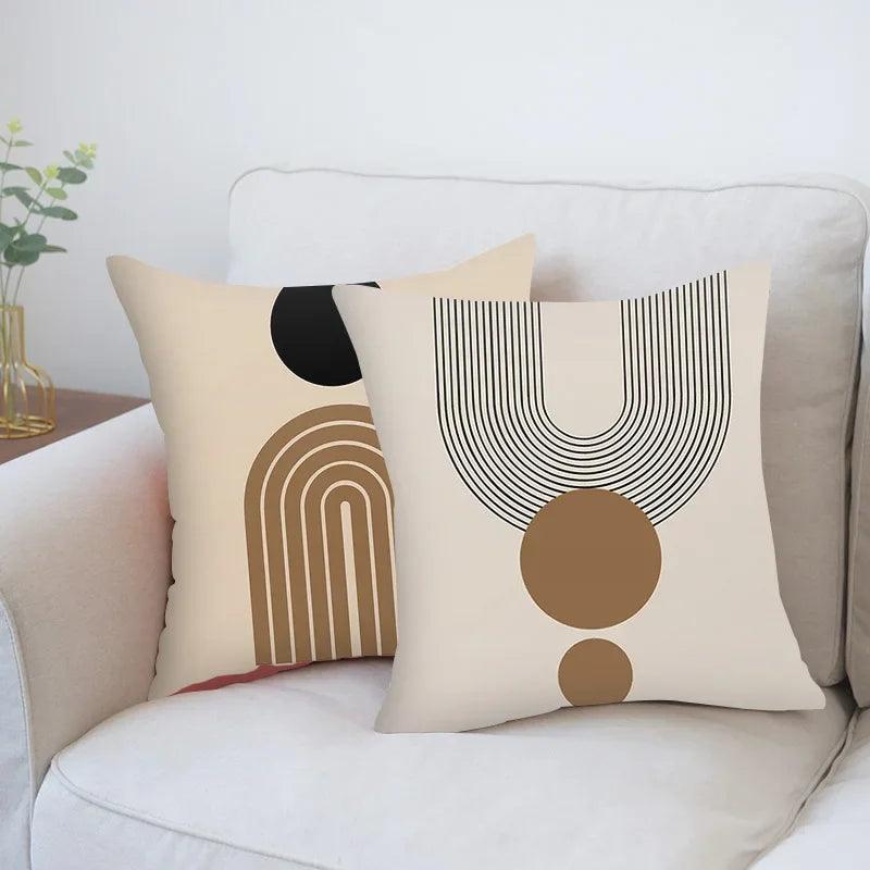 Stylish Abstract Line Design Cushion Cover in Luxurious Peach Skin - Maxavendi