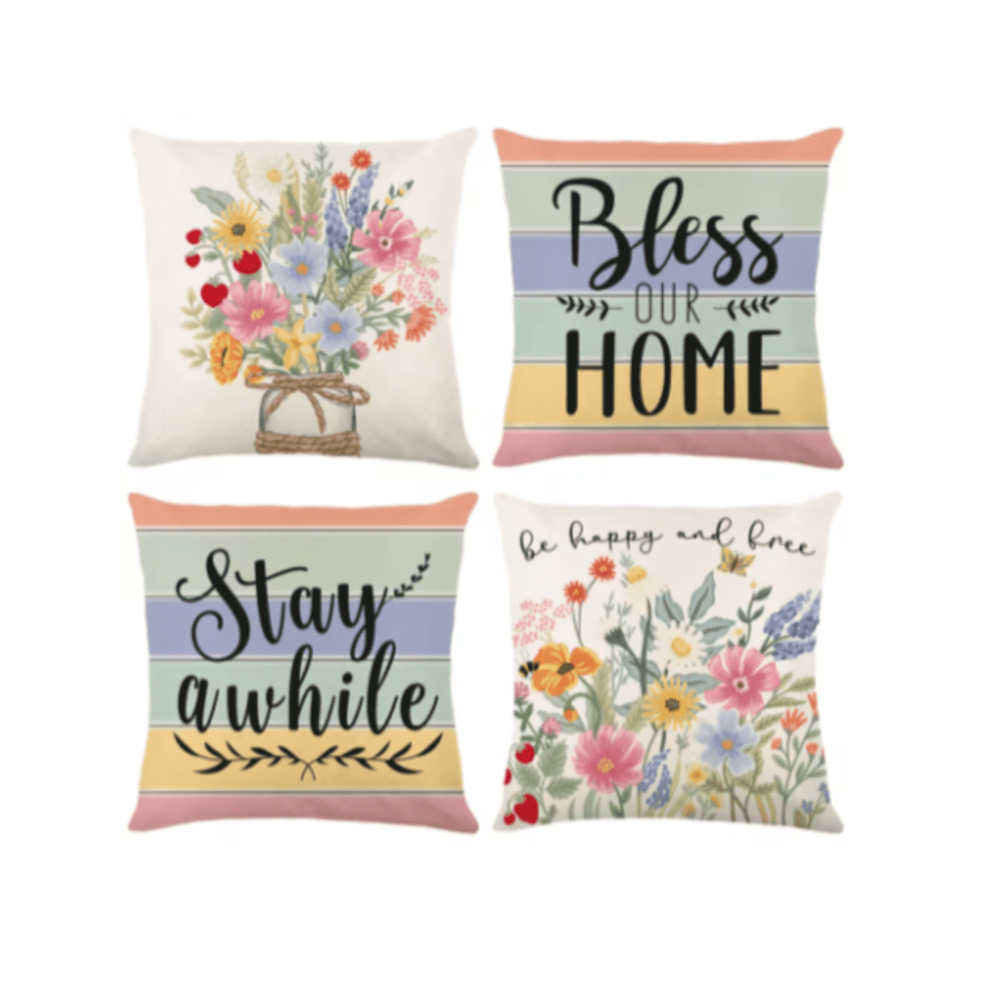 4Pcs Floral Elegant Linen Pillow Cases - Maxavendi