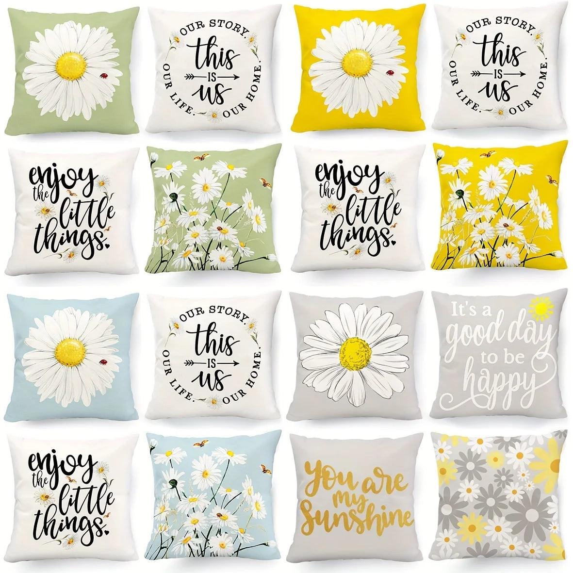 Set of 4 Charming Daisy Floral Pillow Covers - Maxavendi