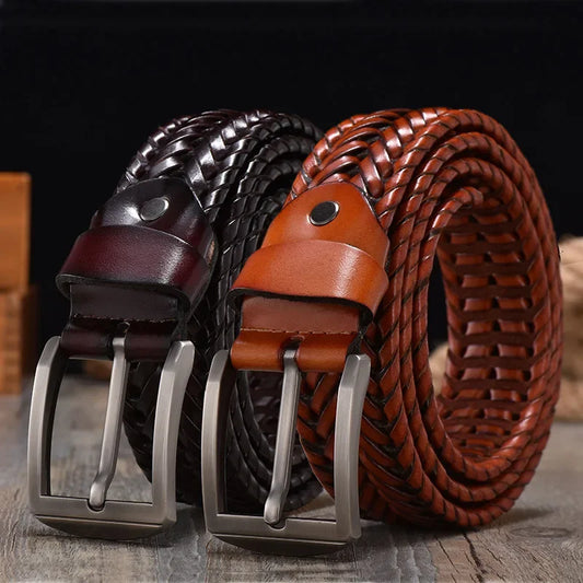 Nile | Men's Handwoven Leather Belt - Stylish Retro Design with Breathable Buckle