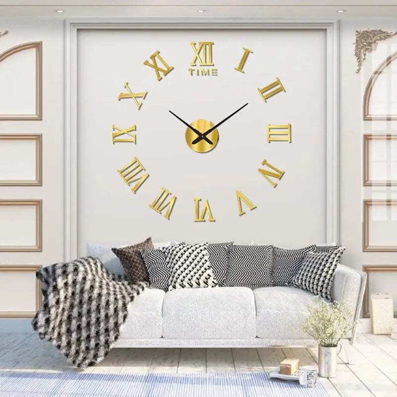 Stylish 3D Acrylic Mirror Wall Clock with Roman Numerals - Large Round DIY Self-Adhesive Timepiece for a Chic Home Decor Upgrade - Maxavendi