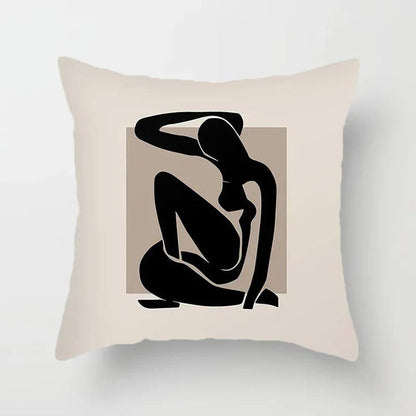 Stylish Abstract Line Design Cushion Cover in Luxurious Peach Skin - Maxavendi