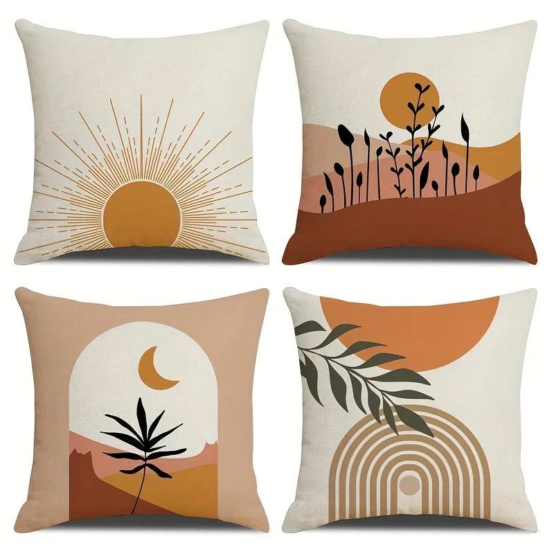 Set of 4 Nordic Leaf Print Pillow Covers – Simple & Elegant Cushion Cases - Maxavendi