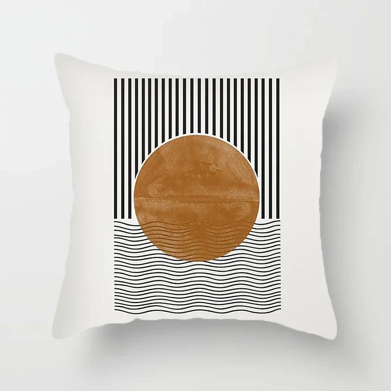 Stylish Abstract Line Design Cushion Cover in Luxurious Peach Skin - Maxavendi