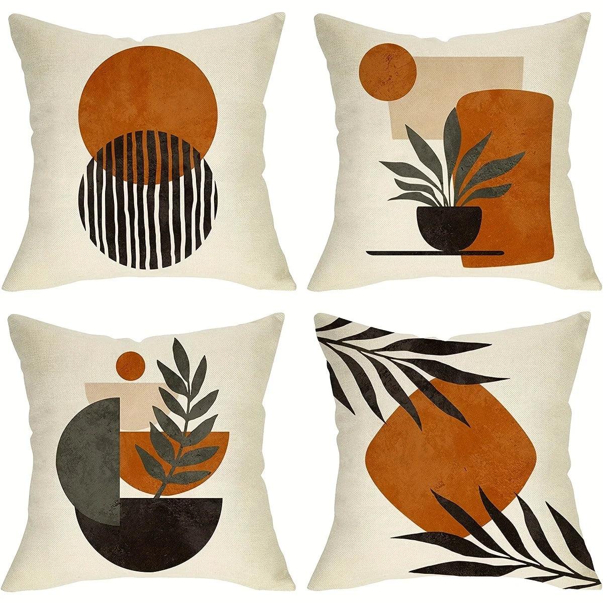 Set of 4 Nordic Leaf Print Pillow Covers – Simple & Elegant Cushion Cases - Maxavendi