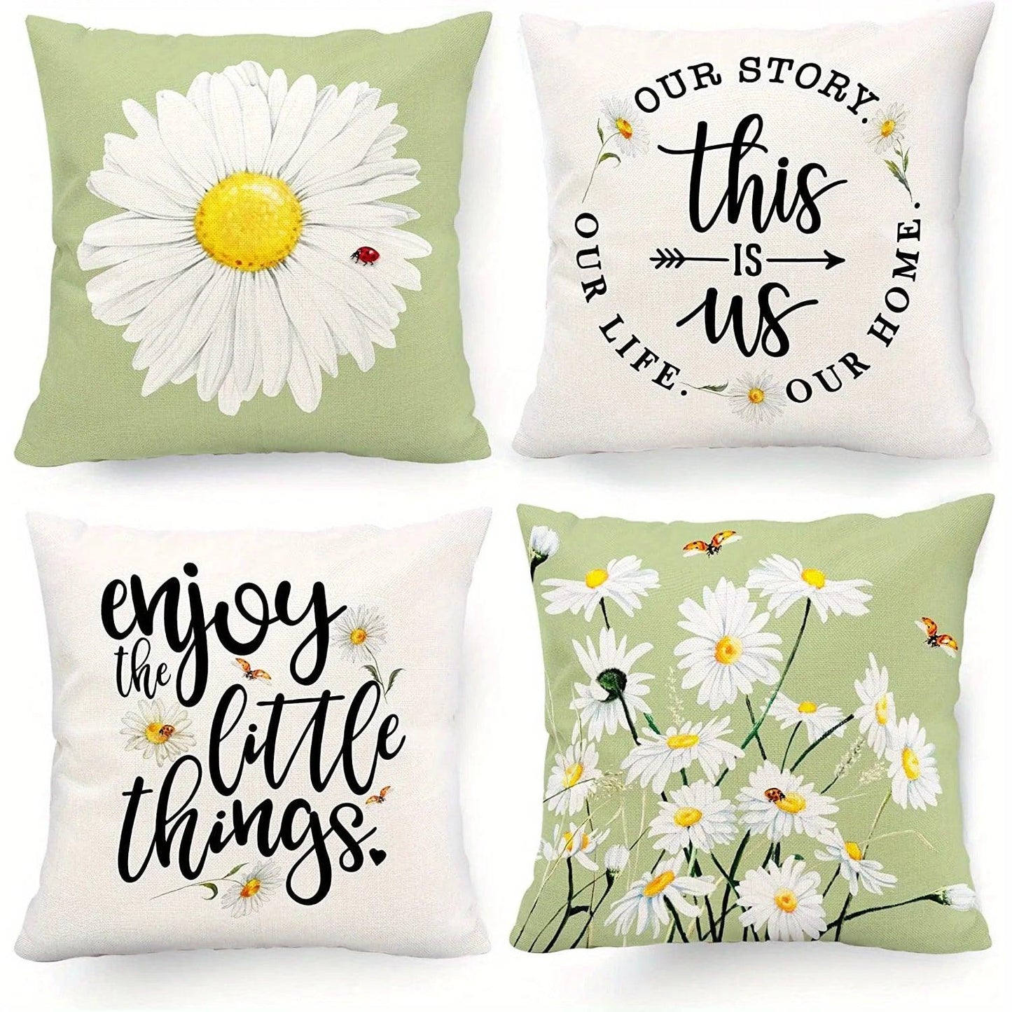 Set of 4 Charming Daisy Floral Pillow Covers - Maxavendi