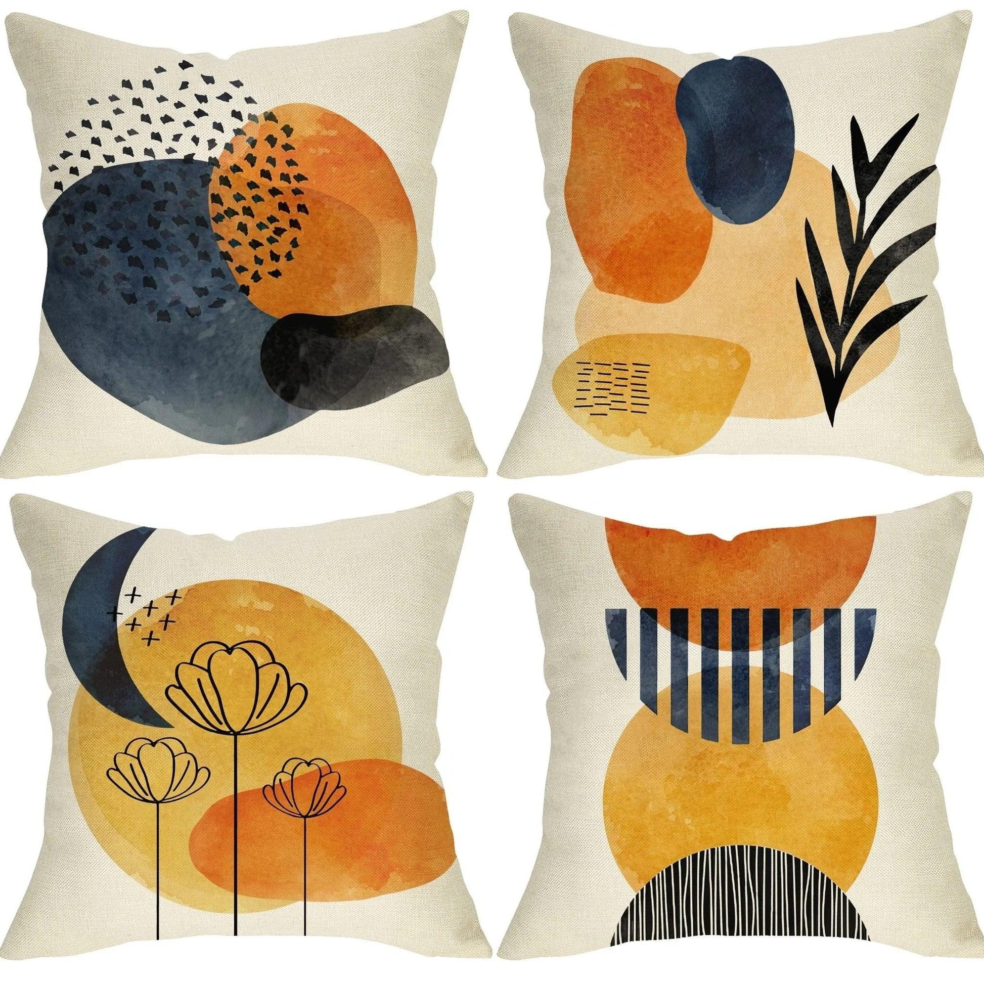 Set of 4 Nordic Leaf Print Pillow Covers – Simple & Elegant Cushion Cases - Maxavendi