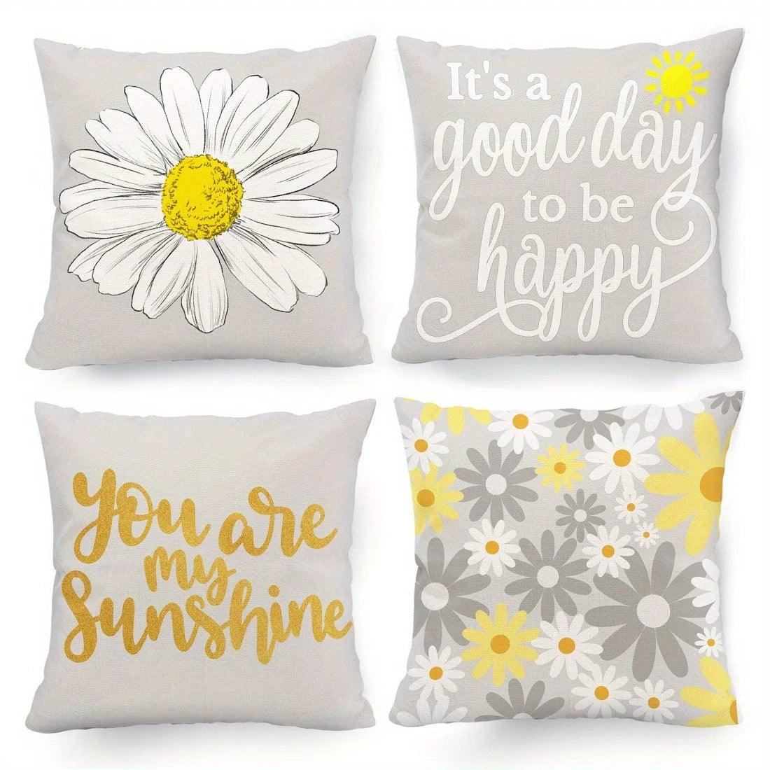 Set of 4 Charming Daisy Floral Pillow Covers - Maxavendi