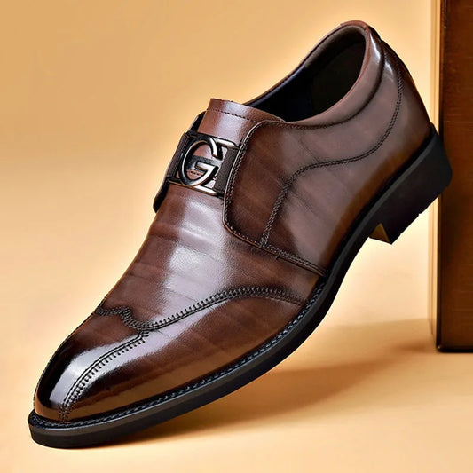 Grayson - Men’s Leather Dress Shoes - Slip-On - Pointed Toe - Elegant Formal Wear