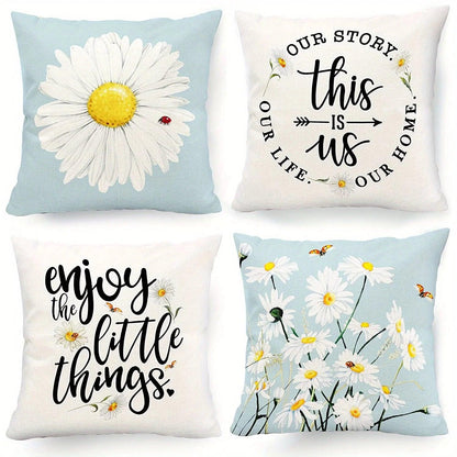 Set of 4 Charming Daisy Floral Pillow Covers - Maxavendi