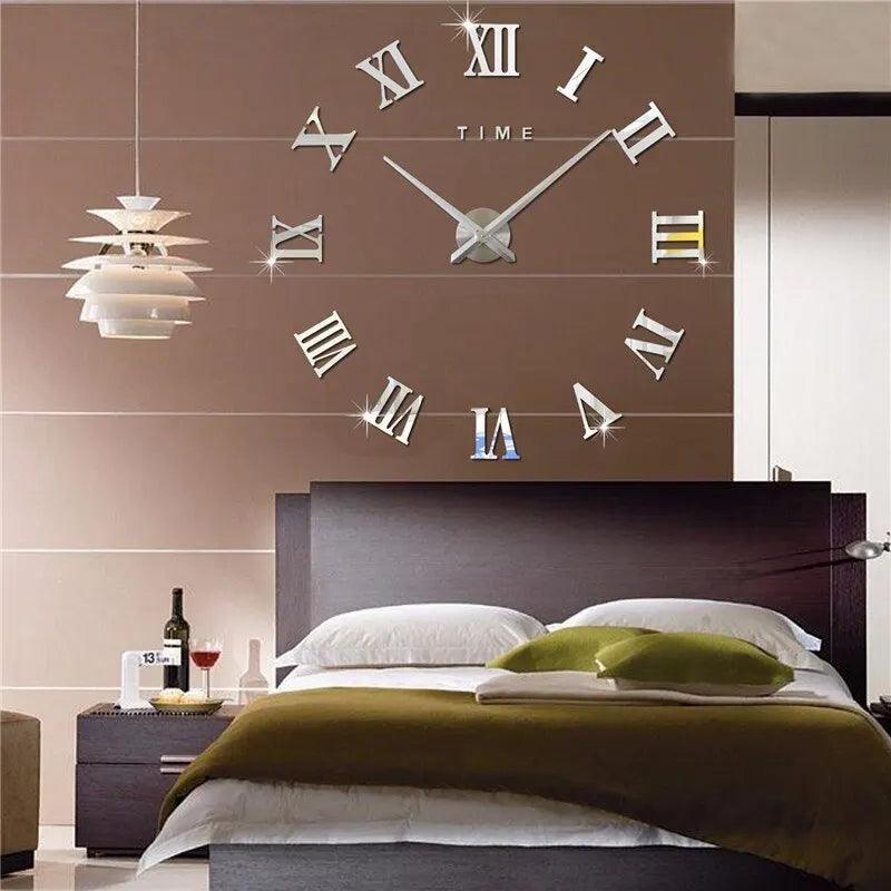 Stylish 3D Acrylic Mirror Wall Clock with Roman Numerals - Large Round DIY Self-Adhesive Timepiece for a Chic Home Decor Upgrade - Maxavendi