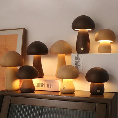 Enchanting Wooden Mushroom Night Light with Touch Control - Maxavendi