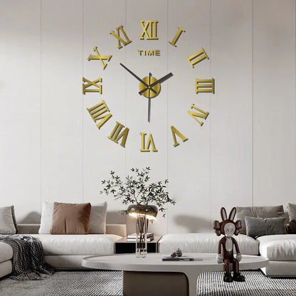 Stylish 3D Acrylic Mirror Wall Clock with Roman Numerals - Large Round DIY Self-Adhesive Timepiece for a Chic Home Decor Upgrade - Maxavendi