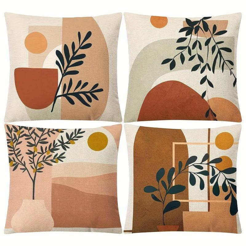 Set of 4 Nordic Leaf Print Pillow Covers – Simple & Elegant Cushion Cases - Maxavendi