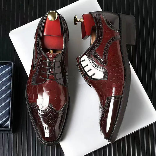 Wicklow | Men's Crocodile Pattern Leather Oxford Shoes - Formal Brogue Dress Footwear