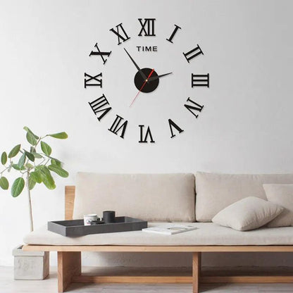 Stylish 3D Acrylic Mirror Wall Clock with Roman Numerals - Large Round DIY Self-Adhesive Timepiece for a Chic Home Decor Upgrade - Maxavendi