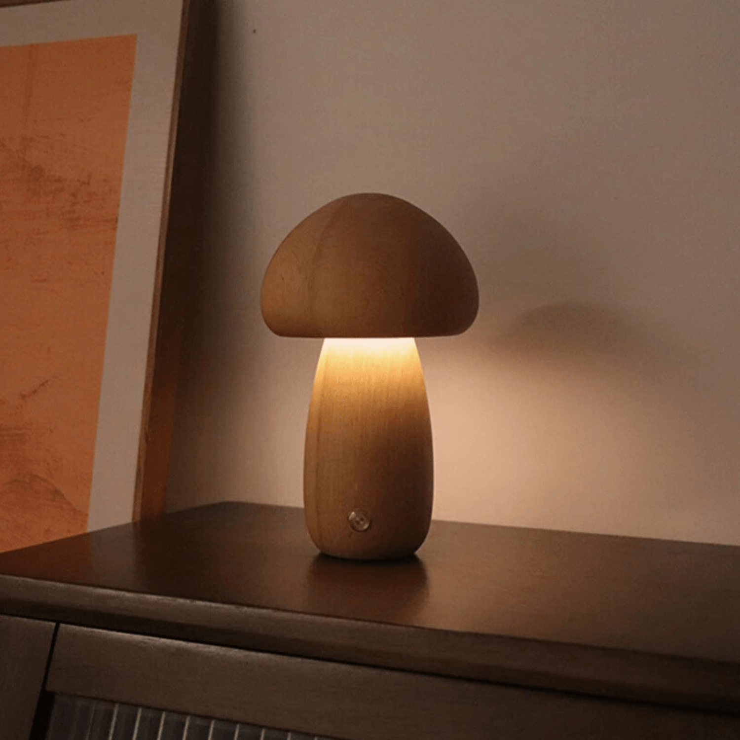 Enchanting Wooden Mushroom Night Light with Touch Control - Maxavendi